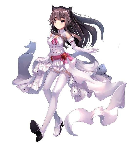 Anime picture 1040x1120 with original musynexsk single long hair tall image looking at viewer red eyes brown hair transparent background girl thighhighs dress gloves white thighhighs elbow gloves