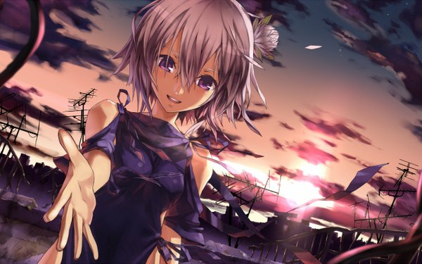 Anime picture 1280x800 with fragile ren (fragile) 2d (artist) short hair wide image purple eyes 4hands
