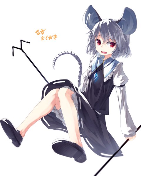 Anime picture 1200x1500 with touhou nazrin ibuki notsu single tall image short hair open mouth simple background red eyes white background animal ears looking away tail animal tail grey hair mouse ears mouse tail girl pendant crystal