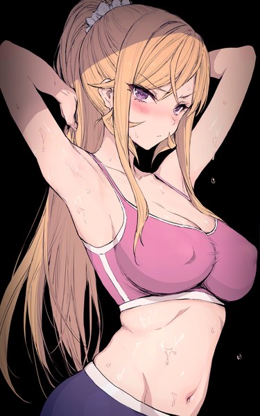 Anime picture 2894x4631 with shokugeki no soma j.c. staff nakiri erina haoni single long hair tall image looking at viewer blush fringe highres breasts light erotic simple background blonde hair hair between eyes large breasts standing payot cleavage