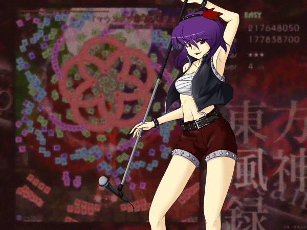 Anime picture 1200x900 with touhou yasaka kanako girl belt microphone microphone stand