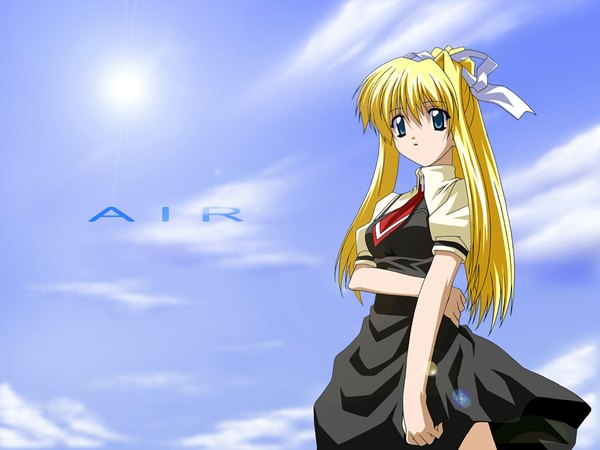 Anime picture 1024x768 with air key (studio) kamio misuzu wave ride blonde hair ponytail girl uniform school uniform
