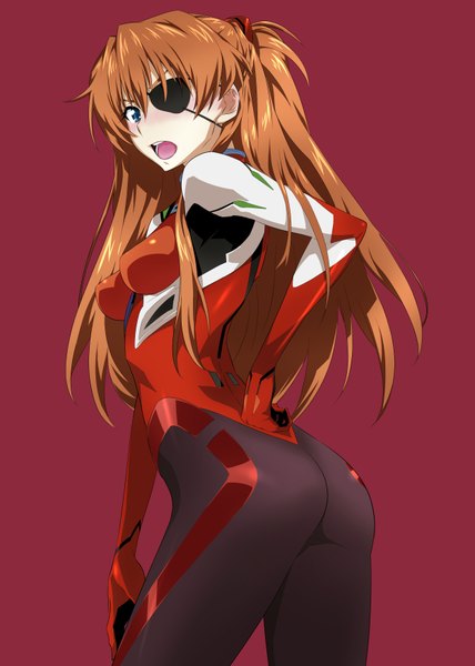 Anime picture 2500x3500 with neon genesis evangelion gainax soryu asuka langley nakahira guy single long hair tall image blush highres open mouth blue eyes light erotic brown hair ass girl bodysuit