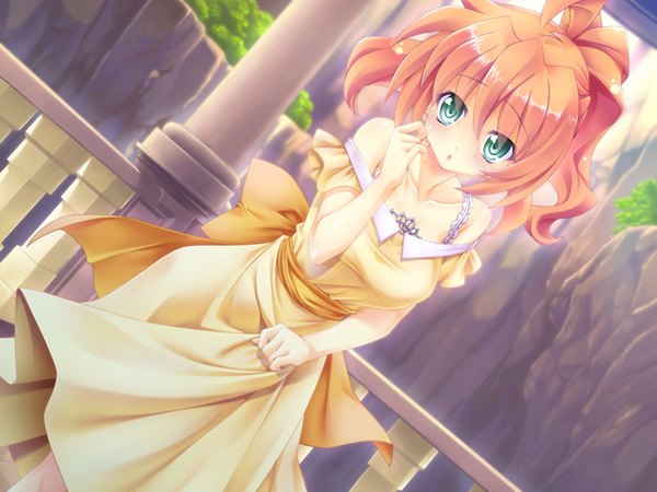 Anime picture 1200x900 with ten no hikari wa koi no hoshi green eyes game cg orange hair girl dress