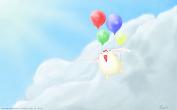 Anime picture 1920x1200 with tsubasa reservoir chronicle clamp mokona single highres open mouth wide image sky cloud (clouds) full body outdoors eyes closed sunlight flying no people animal balloon
