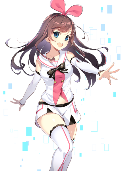 Anime picture 1430x2000 with virtual youtuber a.i. channel kizuna ai ikomochi single long hair tall image looking at viewer blush fringe open mouth blue eyes simple background smile brown hair white background payot head tilt :d zettai ryouiki