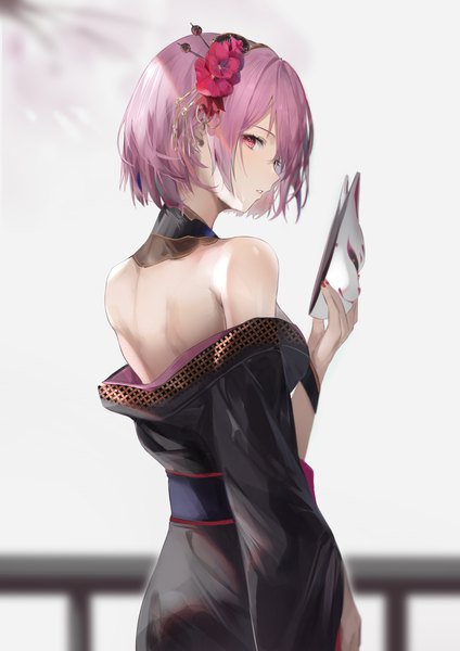 Anime picture 3014x4265 with virtual youtuber hololive hololive english mori calliope mori calliope (new year) jmin single tall image looking at viewer fringe highres short hair simple background hair between eyes standing white background holding pink hair absurdres nail polish