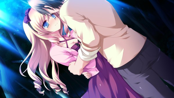 Anime picture 1920x1080 with hyper highspeed genius long hair highres blue eyes blonde hair wide image game cg couple girl boy