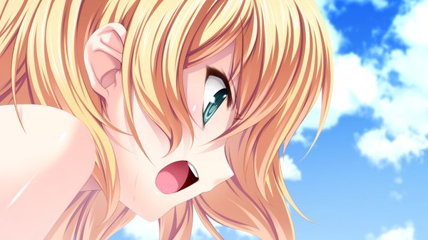 Anime picture 1280x720 with dolphin divers cher erna senomoto hisashi long hair open mouth blue eyes blonde hair wide image game cg cloud (clouds) girl