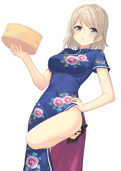 Anime picture 692x980 with love live! sunshine!! sunrise (studio) love live! watanabe you hajime kaname single tall image looking at viewer blush fringe short hair breasts open mouth blue eyes light erotic simple background hair between eyes brown hair standing white background