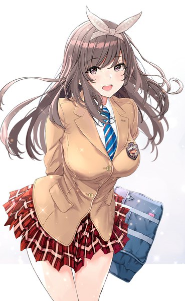 Anime picture 1231x2000 with idolmaster idolmaster shiny colors tsukioka kogane temir single long hair tall image looking at viewer blush fringe breasts open mouth simple background smile hair between eyes brown hair large breasts standing white background brown eyes