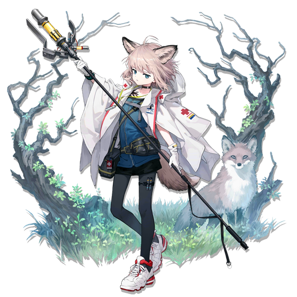 Anime-Bild 1024x1024 mit arknights sussurro (arknights) sho (sho lwlw) single looking at viewer short hair blue eyes blonde hair animal ears full body ahoge tail animal tail official art fox ears fox tail fox girl transparent background expressionless elite ii (arknights)