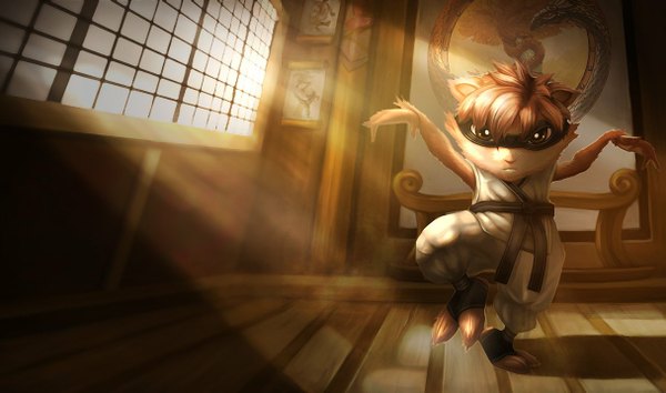 Anime picture 1215x717 with league of legends kennen (league of legends) single wide image brown eyes animal ears traditional clothes animal mask