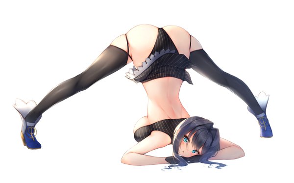 Anime picture 3600x2235 with virtual youtuber hololive hololive english ouro kronii ijac ray single highres short hair breasts blue eyes light erotic black hair simple background wide image large breasts white background absurdres full body ass underboob