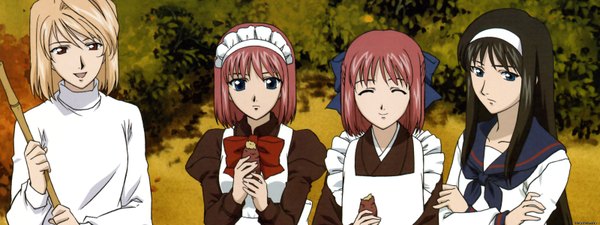 Anime picture 3200x1200 with shingetsutan tsukihime type-moon arcueid brunestud toono akiha kohaku (tsukihime) hisui (tsukihime) ozawa iku highres wide image