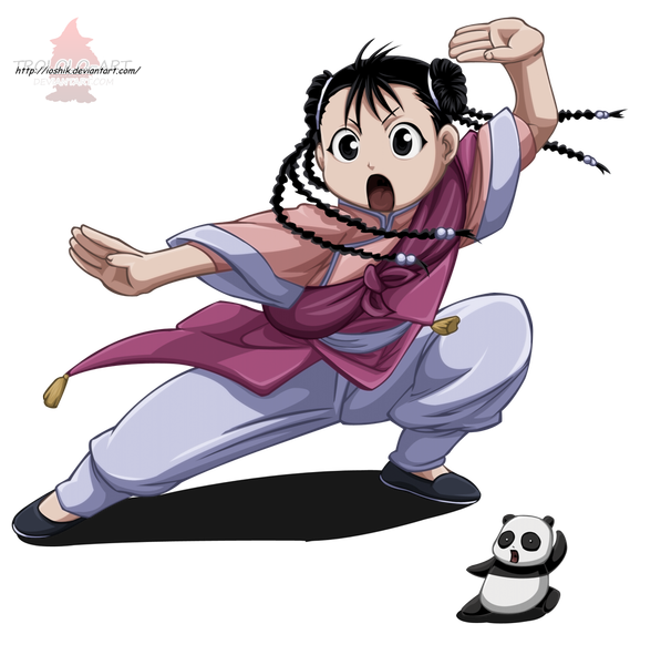 Anime picture 994x1000 with fullmetal alchemist brotherhood xiao mei may chang ioshik single long hair tall image open mouth black hair braid (braids) traditional clothes japanese clothes black eyes coloring transparent background girl animal kimono panda