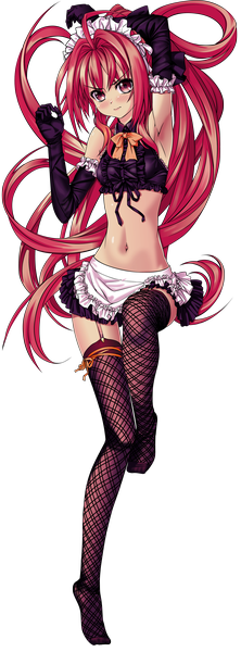 Anime picture 1782x4800 with shinkyoku soukai polyphonica corticarte apa lagranges daul single tall image blush highres light erotic pink hair ahoge very long hair pink eyes armpit (armpits) maid midriff transparent background girl thighhighs gloves navel