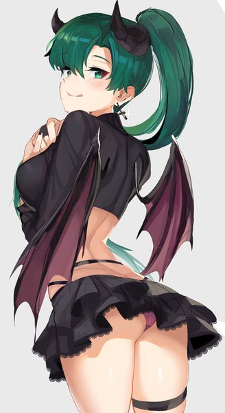 Anime picture 1918x3508 with fire emblem fire emblem: the blazing blade nintendo lyndis (fire emblem) ormille single long hair tall image looking at viewer blush fringe highres breasts light erotic simple background hair between eyes standing green eyes ass ponytail