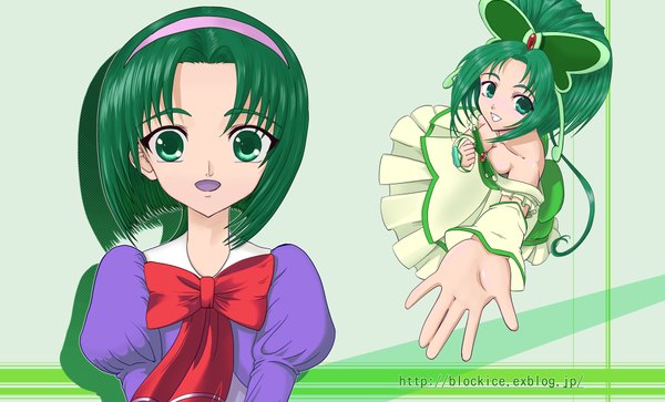 Anime picture 1980x1200 with precure yes! precure 5 cure mint blockice highres wide image green background hair ornament butterfly hair ornament