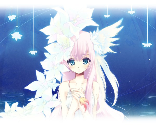 Anime picture 1280x1024 with vocaloid megurine luka long hair blue eyes pink hair girl flower (flowers)