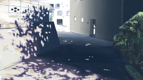 Anime picture 1920x1080 with original sasaki112 highres wide image shadow no people plant (plants) building (buildings) road