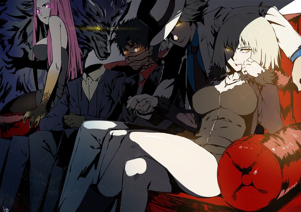 Anime picture 1253x886 with fate (series) fate/grand order fate/stay night fate/apocrypha jeanne d'arc (fate) (all) jeanne d'arc alter (fate) rider edmond dantes (fate/grand order) gorgon (fate) avenger lobo (fate/grand order) hessian (fate/grand order) nanaya (daaijianglin) long hair looking at viewer fringe short hair breasts light erotic black hair