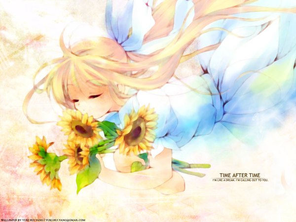 Anime picture 1280x960 with air key (studio) kamio misuzu girl sunflower