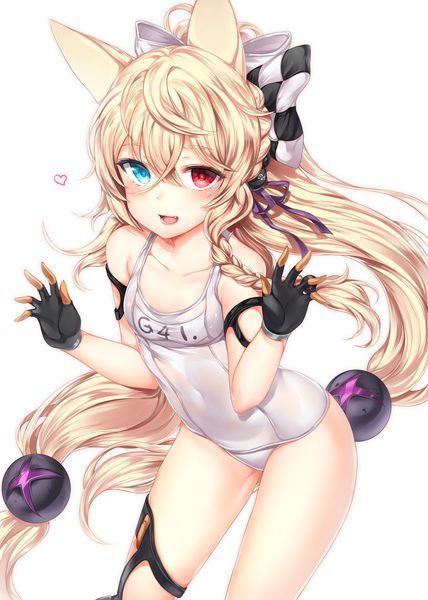 Anime-Bild 2000x2800 mit girls frontline g41 (girls frontline) zerocat single tall image looking at viewer blush fringe highres breasts open mouth blue eyes light erotic simple background blonde hair hair between eyes red eyes standing white background twintails