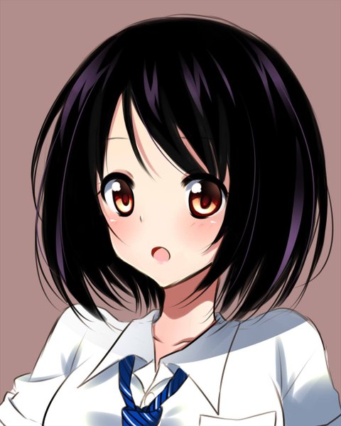 Anime picture 1000x1250 with original yuika (yurika712) single tall image blush short hair open mouth black hair simple background red eyes brown background girl uniform school uniform