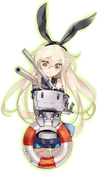Anime picture 2968x5183 with kantai collection shimakaze destroyer rensouhou-chan shihou (g-o-s) long hair tall image blush highres simple background blonde hair smile white background brown eyes zettai ryouiki girl thighhighs skirt ribbon (ribbons) hair ribbon miniskirt