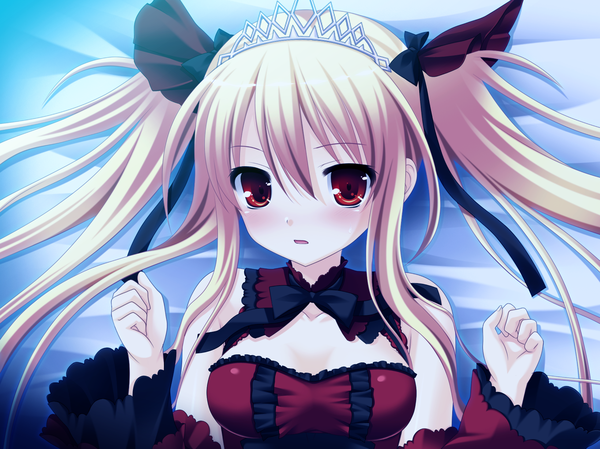 Anime picture 1640x1229 with bloody rondo (game) luna freed queen makita maki long hair blonde hair red eyes twintails game cg loli girl ribbon (ribbons) bow tiara