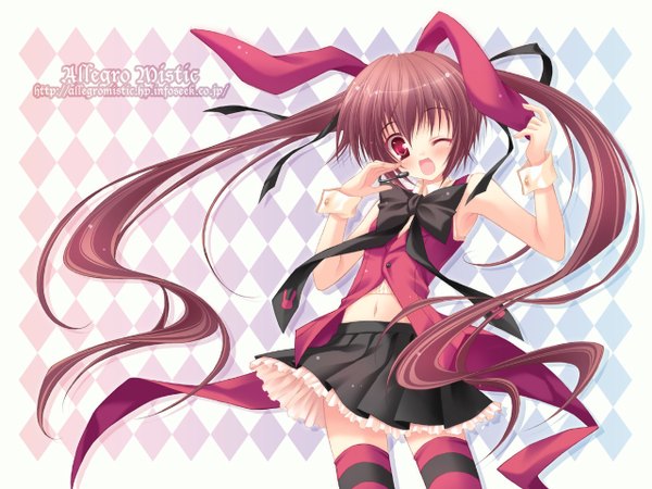 Anime picture 1280x960 with takano yuki (allegro mistic) long hair red eyes bunny girl girl thighhighs skirt ribbon (ribbons)