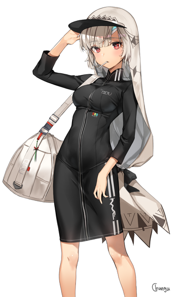 Anime picture 2512x4176 with fate (series) fate/grand order fate/extra fate/extella altera (fate) chungu single tall image looking at viewer blush fringe highres short hair breasts simple background red eyes standing white background signed silver hair