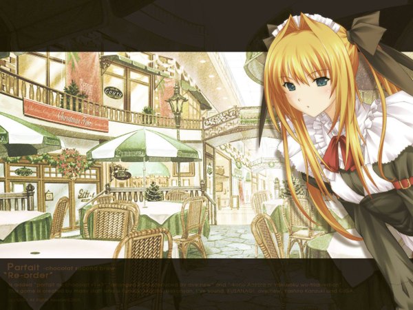 Anime picture 1280x960 with parfait chocolat second brew katori rea nekonyan blue eyes blonde hair wallpaper waitress