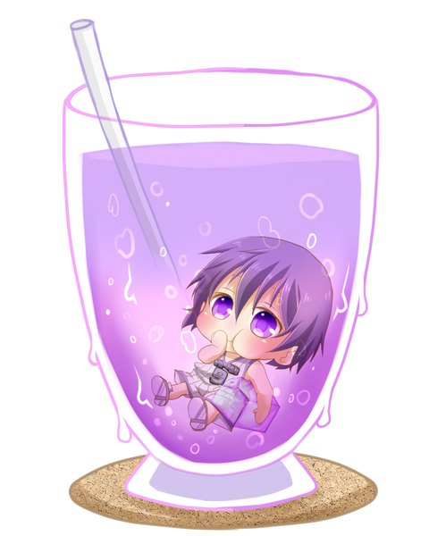 Anime picture 800x1000 with kuroko no basket production i.g murasakibara atsushi asuka (pixiv id2551162) single tall image looking at viewer blush fringe short hair simple background hair between eyes white background purple eyes bare shoulders holding purple hair full body underwater chibi