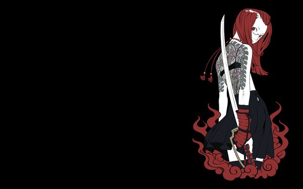 Anime picture 1680x1050 with gokusen wide image red hair tattoo weapon sword katana