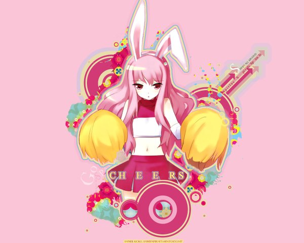 Anime picture 1280x1024 with zero no tsukaima j.c. staff louise francoise le blanc de la valliere single long hair bare shoulders pink hair pink eyes bunny ears wallpaper pink background girl skirt navel