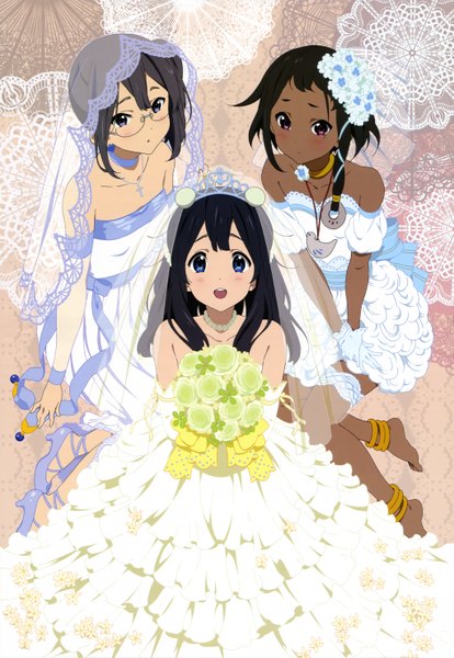 Anime picture 4082x5918 with tamako market kyoto animation nyantype kitashirakawa tamako asagiri shiori choi mochimazzui long hair tall image looking at viewer blush highres short hair open mouth blue eyes black hair purple eyes multiple girls absurdres official art girl