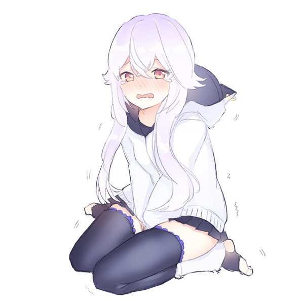 Anime-Bild 1000x1000 mit virtual youtuber azuma lim channel azuma lim 13o single long hair looking at viewer blush fringe open mouth light erotic simple background hair between eyes white background sitting yellow eyes full body white hair between thighs wavy mouth