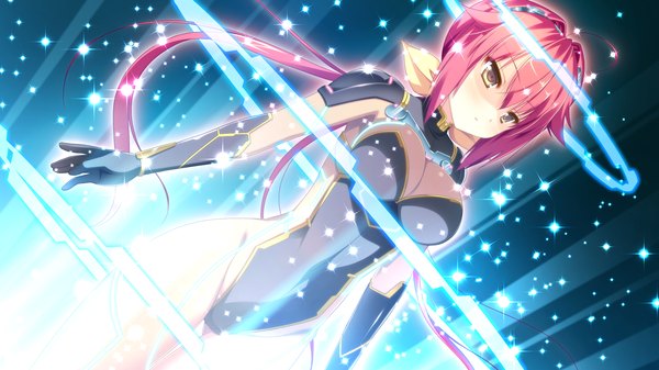 Anime picture 2560x1440 with naka no hito nado inai kamishiro yuka nimura yuuji long hair highres wide image yellow eyes game cg red hair girl bodysuit