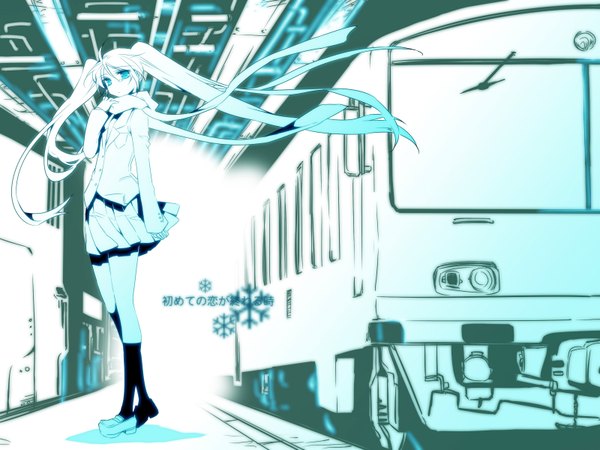 Anime picture 1600x1200 with vocaloid when the first love ends (vocaloid) hatsune miku long hair multicolored girl