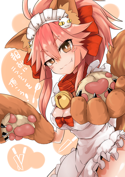 Anime picture 2508x3541 with fate (series) fate/grand order tamamo (fate) (all) tamamo no mae (fate) tamamo cat (fate) ekake iru single long hair tall image looking at viewer fringe highres breasts light erotic simple background hair between eyes white background brown eyes animal ears payot