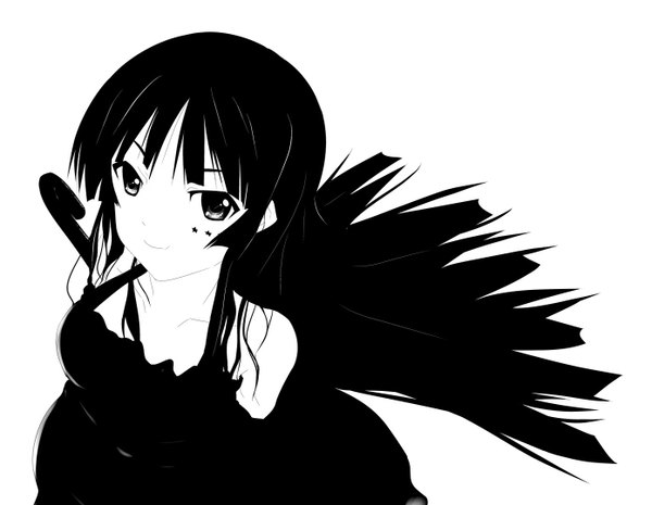 Anime picture 1391x1080 with k-on! kyoto animation akiyama mio white background monochrome nightang