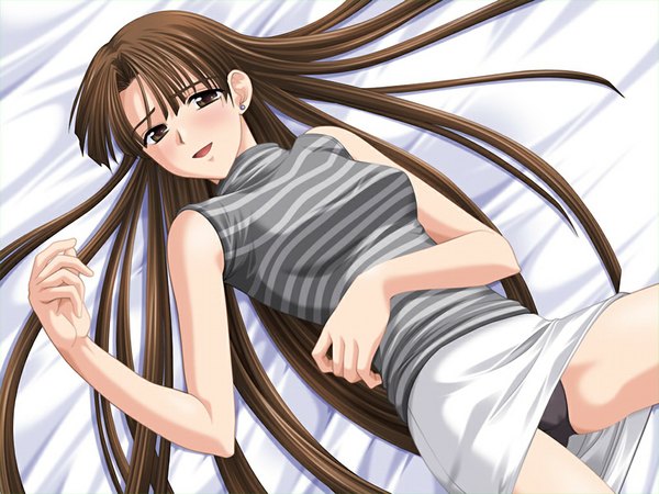 Аниме картинка 1024x768 с сноха nagayama azusa длинные волосы лёгкая эротика каштановые волосы карие глаза game cg панцушот девушка