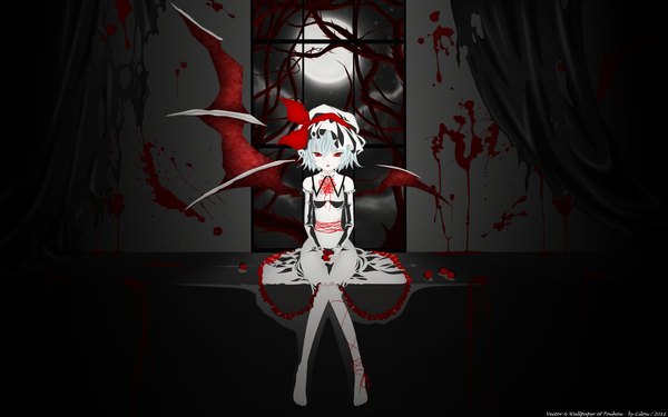 Anime picture 2560x1600 with touhou remilia scarlet single highres short hair red eyes wide image white hair girl dress wings blood bonnet