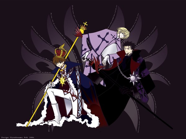 Anime picture 1600x1200 with tsubasa reservoir chronicle clamp syaoran fay d flourite kurogane fye