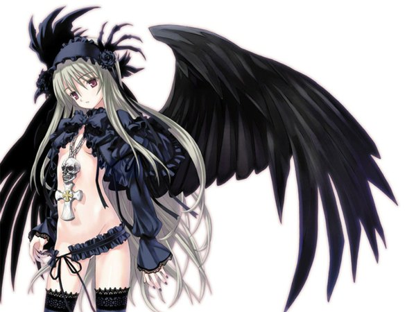 Anime picture 1280x960 with rozen maiden suigintou light erotic goth-loli gothic wings