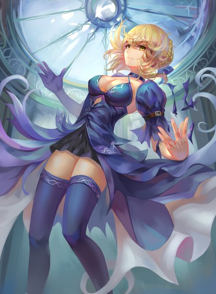Anime picture 2000x2728 with fate (series) fate/stay night artoria pendragon (all) saber aaeru single tall image highres short hair breasts light erotic blonde hair yellow eyes girl thighhighs dress