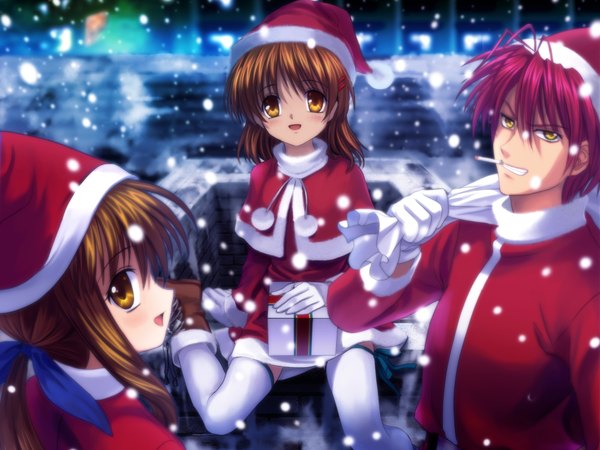 Anime picture 2000x1500 with clannad key (studio) furukawa nagisa furukawa sanae furukawa akio mutsuki (moonknives) highres christmas
