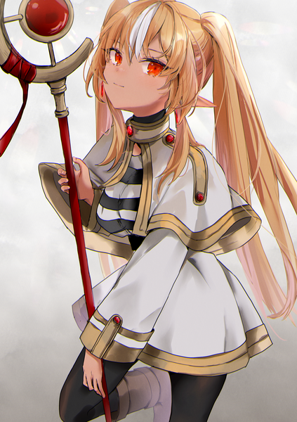 Anime-Bild 2470x3500 mit sousou no frieren virtual youtuber hololive frieren shiranui flare akebisousaku single long hair tall image looking at viewer fringe highres blonde hair hair between eyes red eyes twintails multicolored hair pointy ears streaked hair cosplay